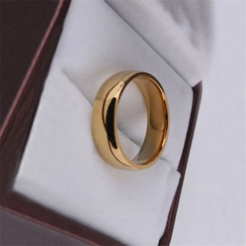 Wedding Rings High Polish Gold Plate Steel Women Man Ring Top Quality Gloss Lovers Jewelry 231204