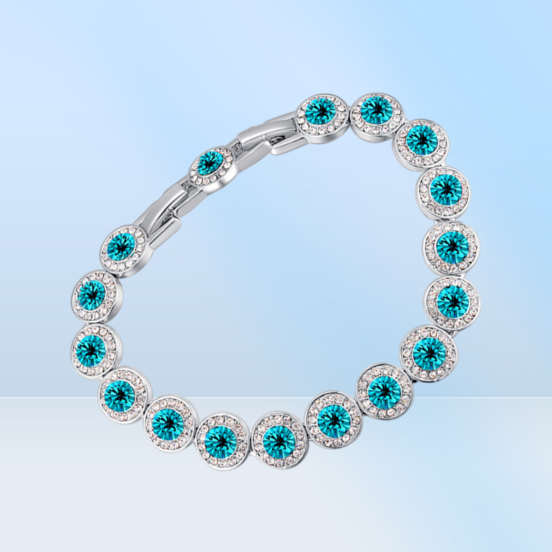Fashion Real Round Crystal From Austria Silver Color Zircon Bracelets Bangle For Women Wedding Jewelry Accessories Gift
