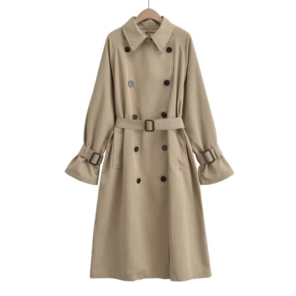 Women's Trench Coats Zach Ailsa Autumn/Winter Women's Casual Polo Neck Long Sleeve Strap Decoration Loose Long Trench Coat 231204