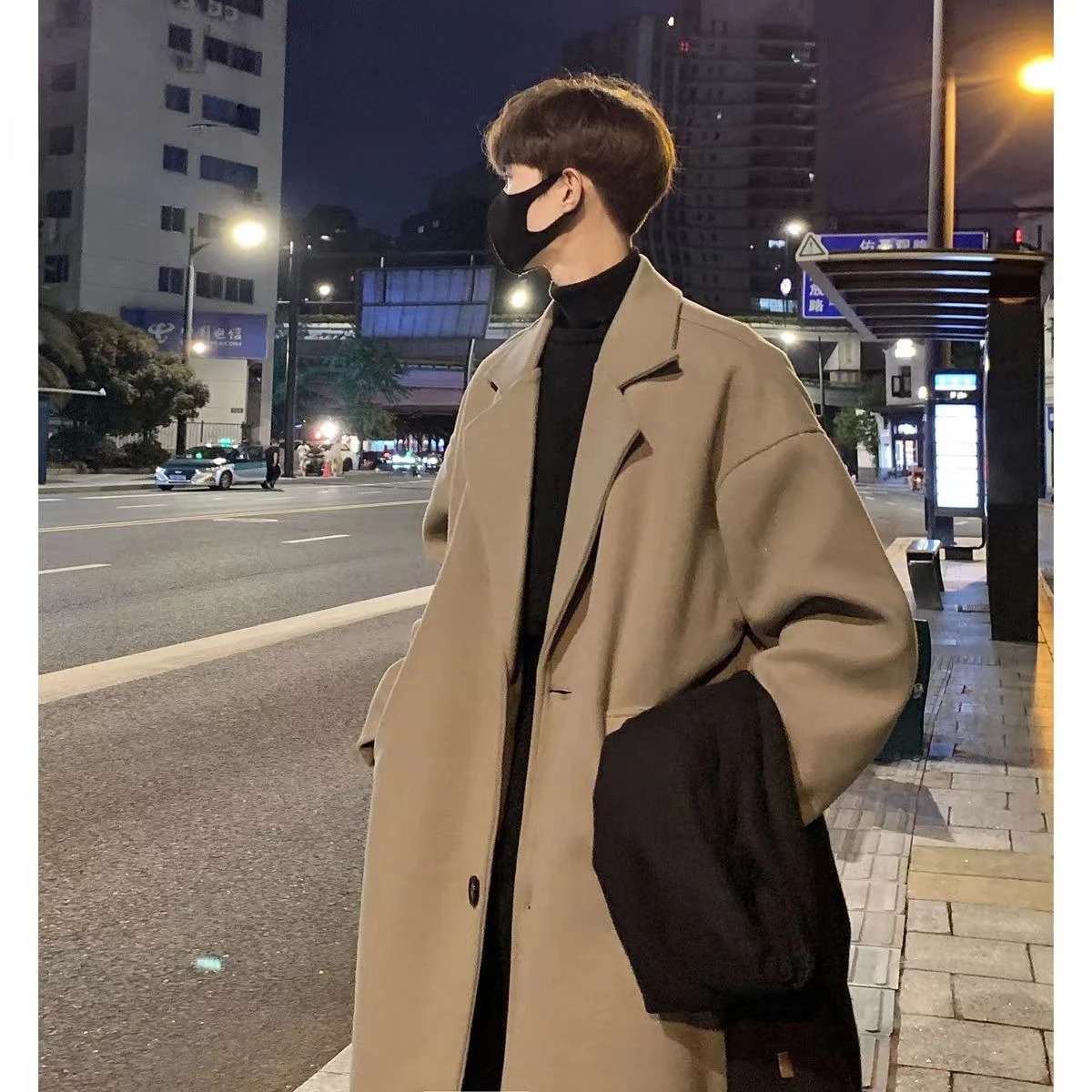Men's Wool Blends Winter Blend Overcoat Singlebreasted Long Coat Loose Fit Casual Trench Jacket 231205