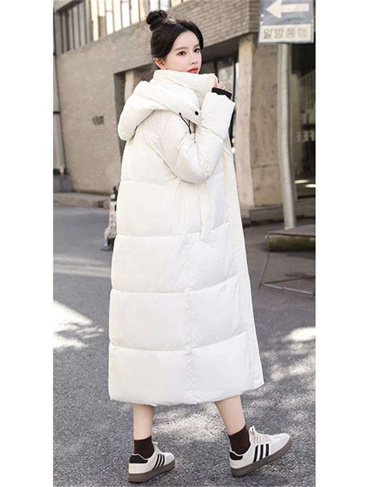 Women's Vests White Long Cotton Coat Winter Fashion Thick Warmth Hooded Parka Korean Loose Anti Cold -30 Trench High Quality Clothing 231204