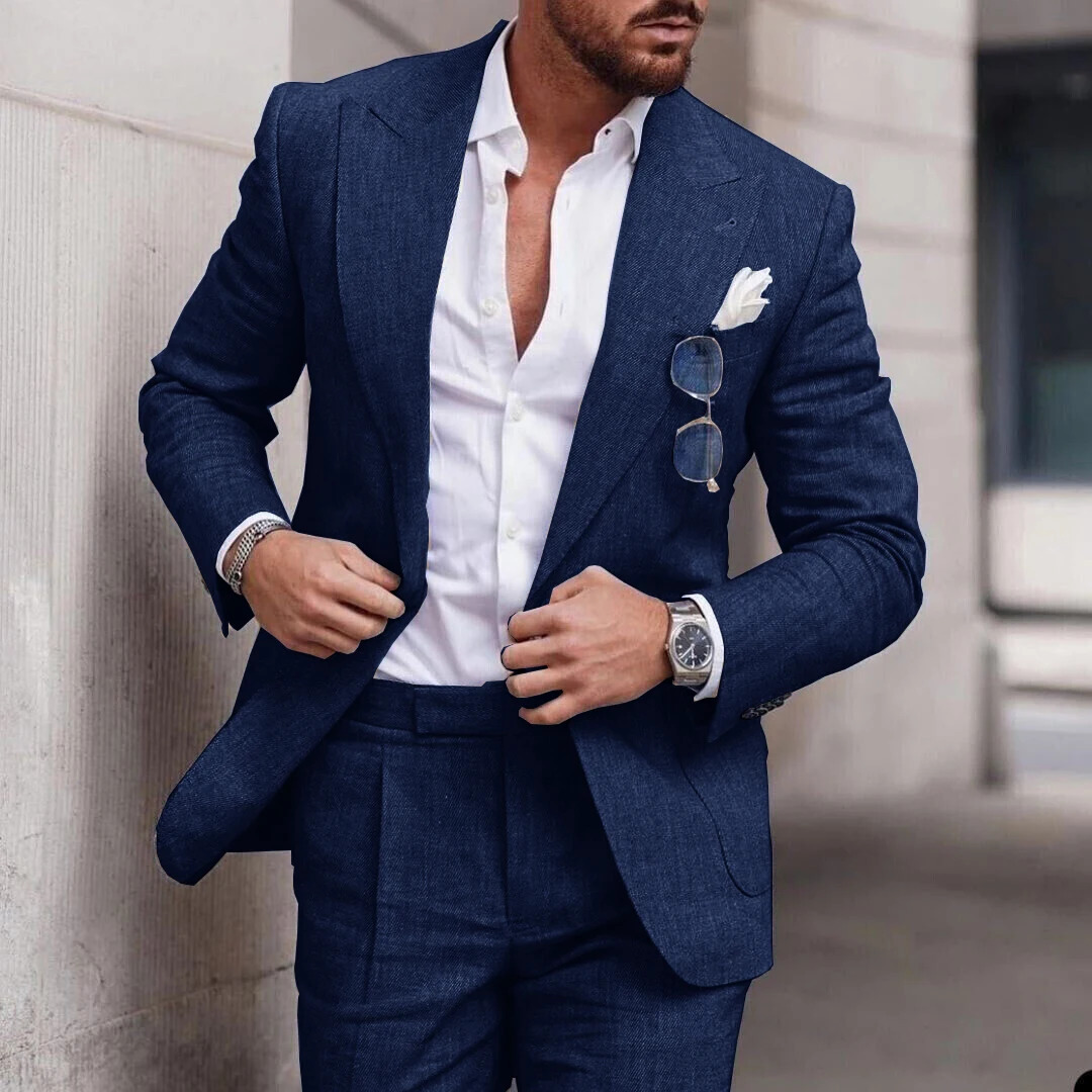 Men's Suits Blazers Linen Suit Wedding Suits for Men Lapel Collar Toppants 2 Piece Set Single-breasted Flax Trajes Elegante Para Hombre 231205