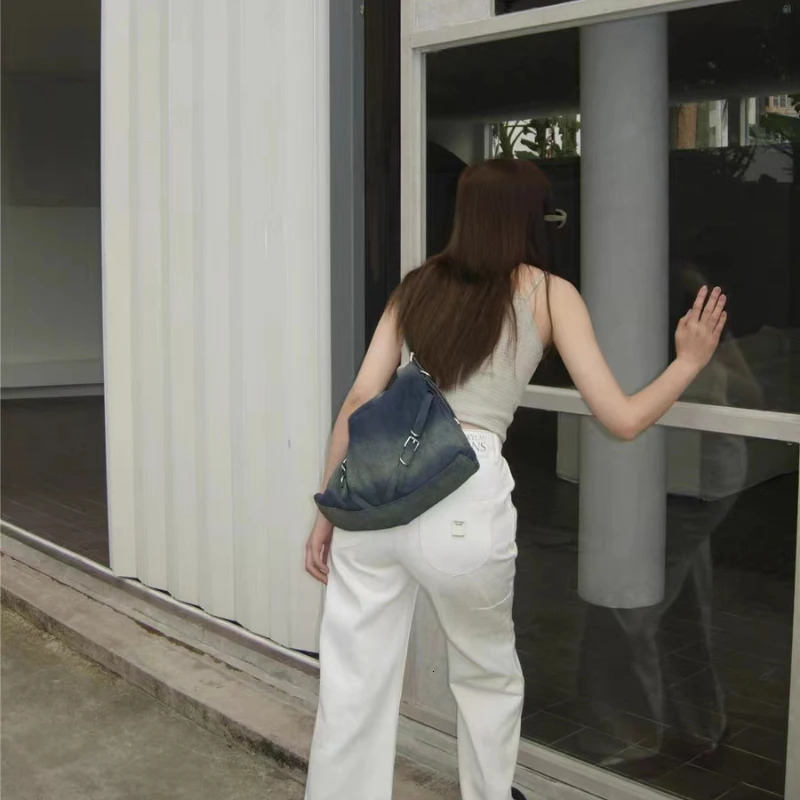 Evening Bags Vintage Streetwear Y2k Aesthetic Denim Tote Bag High-capacity Women Shopping Handbags Trendy All Match Casual Shoulder Bags 231205