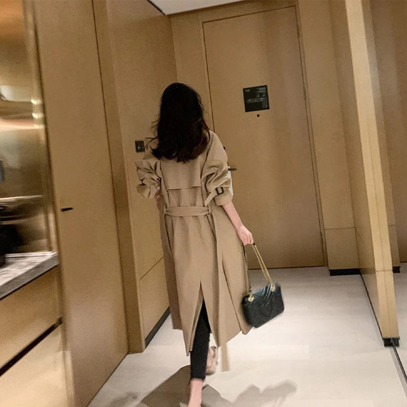 Women's Trench Coats Womens Autumn Classic Double Breasted Long Trench Jacket with Belt Female Solid Color Lapels Windbreaker Winter Coat for Wom
