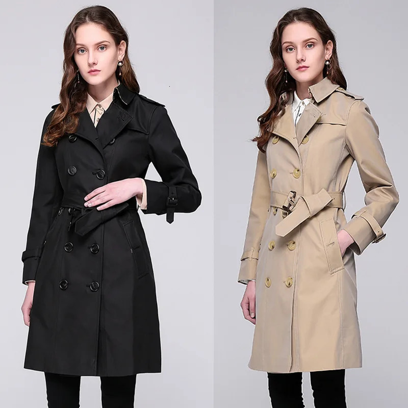 Women's Trench Coats Trench Women's Spring and Autumn Classic British Double breasted Medium Length Waterproof Trench Coat 231204