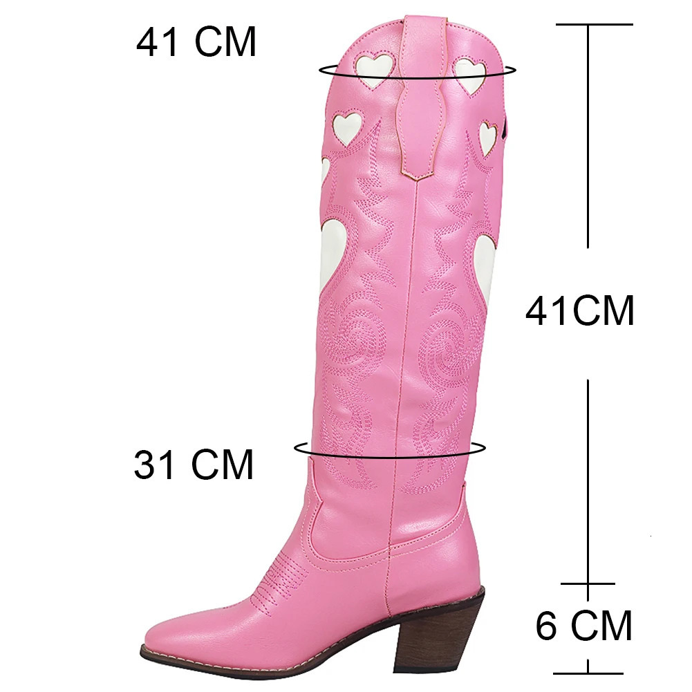 AOSPHIRAYLIAN Pink Heart Shape Knee High Cowboy For Women Retro Patchwork Sewing ral Western Boots Shoes 231204 7424
