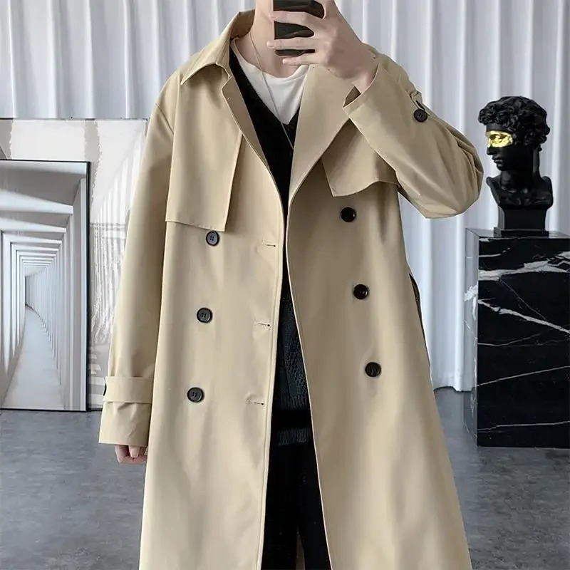 Men's Trench Coats BROWON Korean Fashion Trench Coat Men Jacket Spring and Autumn X-Long Over Knee Men Coat Loose Casual Windbreaker Jackets Male