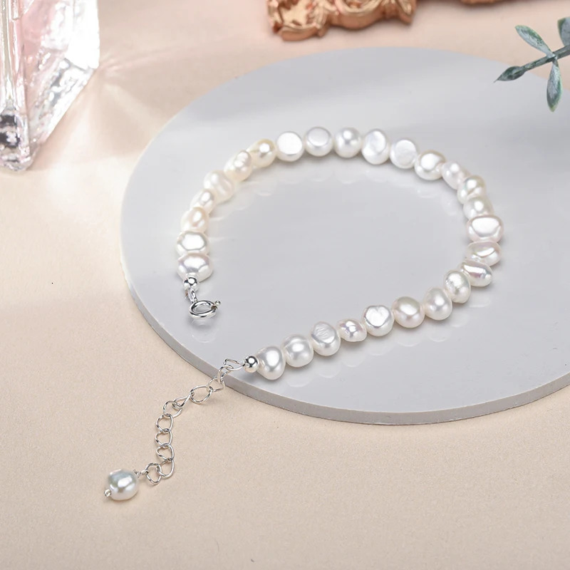 Chain 56mm White Stretch Cultured Freshwater Baroque Pearl Bracelet for Women Gift Wife Girls Mother 925 Sterling Silver Bracelets 231204