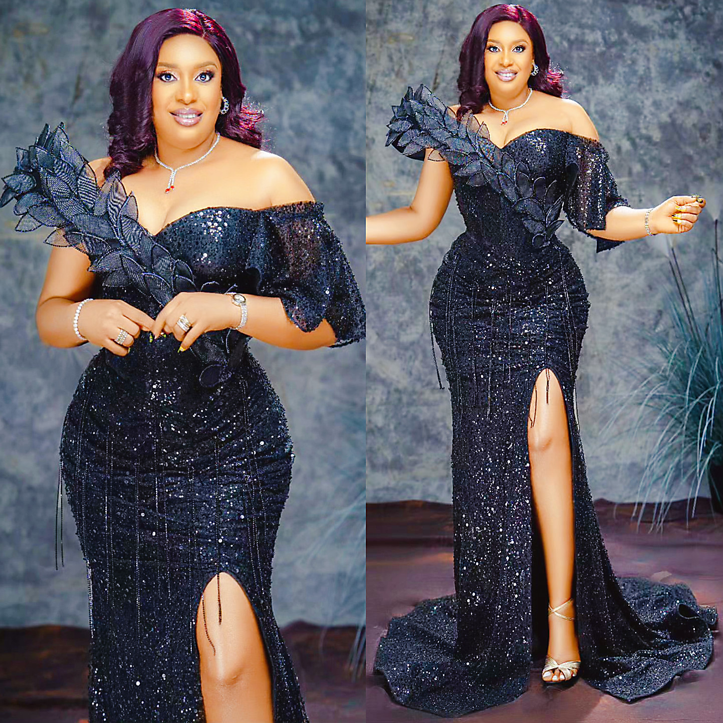 2024 Aso Ebi Mermaid Black Prom Dress High Split Sequined Lace Evening Formal Party Second Reception Birthday Engagement Gowns Dresses Robe De Soiree 