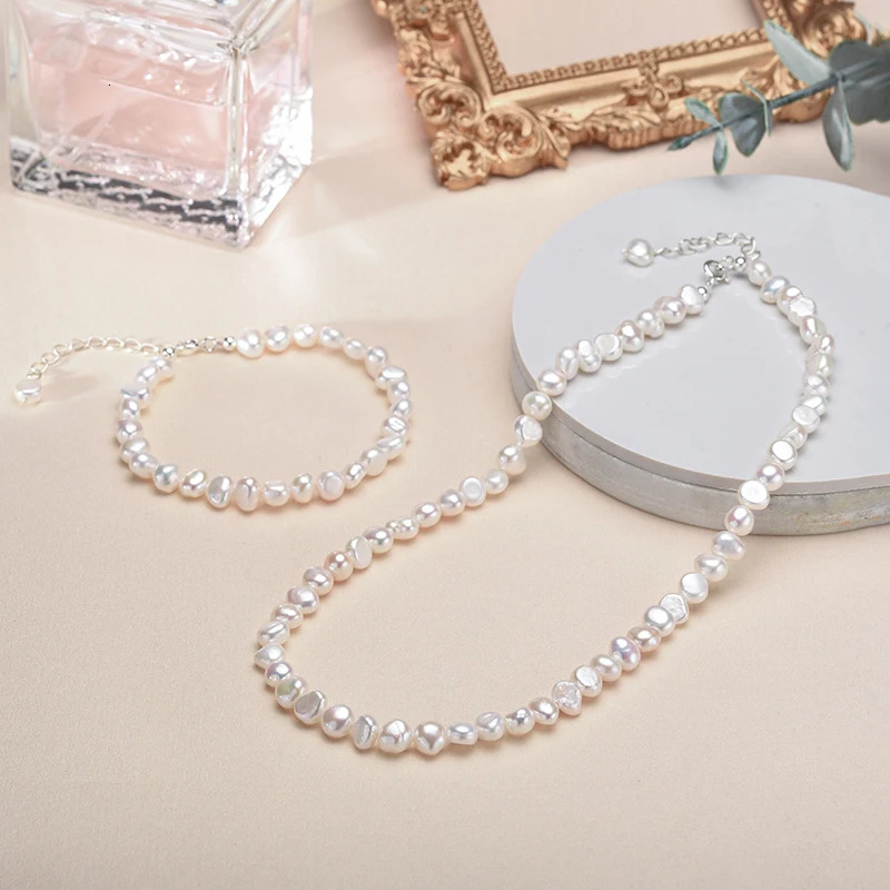 Chain 56mm White Stretch Cultured Freshwater Baroque Pearl Bracelet for Women Gift Wife Girls Mother 925 Sterling Silver Bracelets 231204