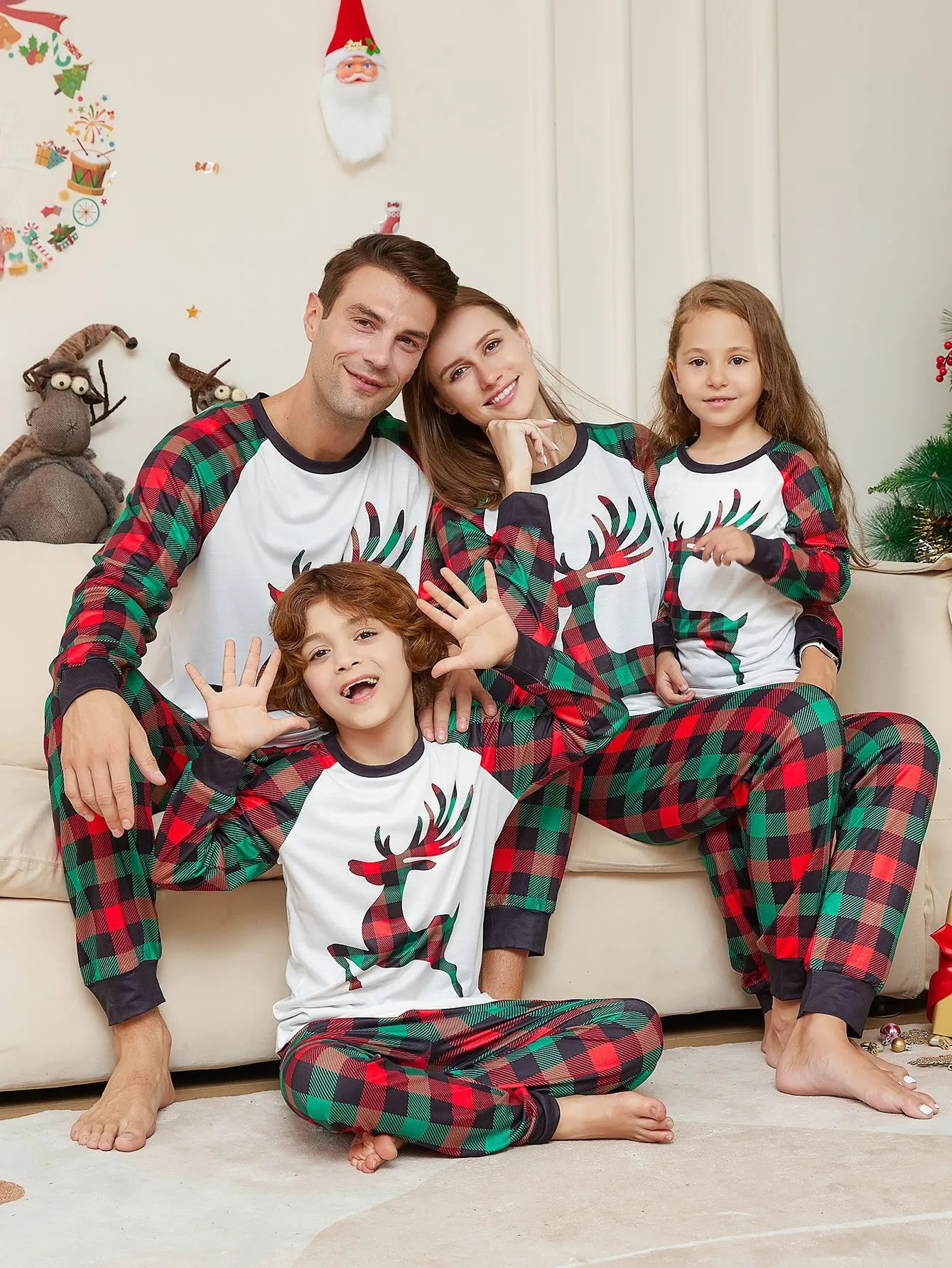 Family Matching Outfits 2024 Christmas Pajamas Year Elk Plaid Printed Pjs Set Baby Jumpsuit Xmas Pyjamas 231204