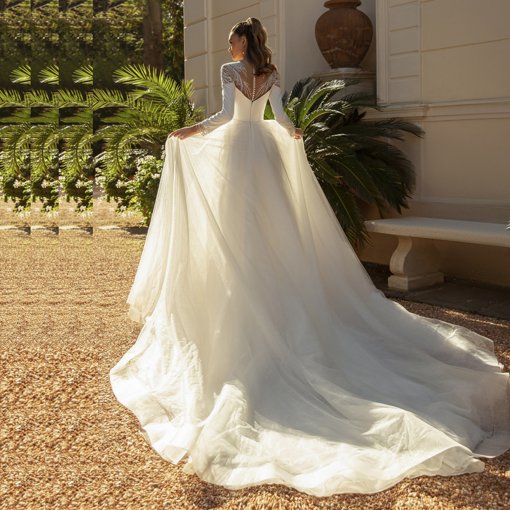 Newest Glitter Wedding Dresses 2024 Beading Sequin Ball Gown Bridal Gown High Collar Long Sleeve Vestidos De Novia Custom Made