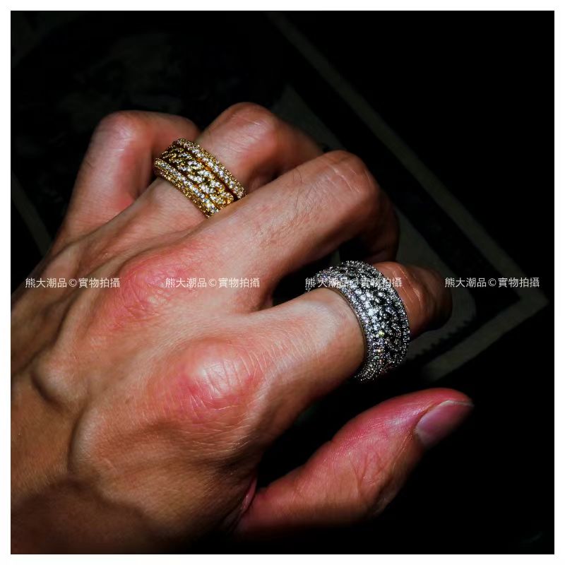 Rotatable diamond Gold silver ring hiphop couple moissanite ring for men and women