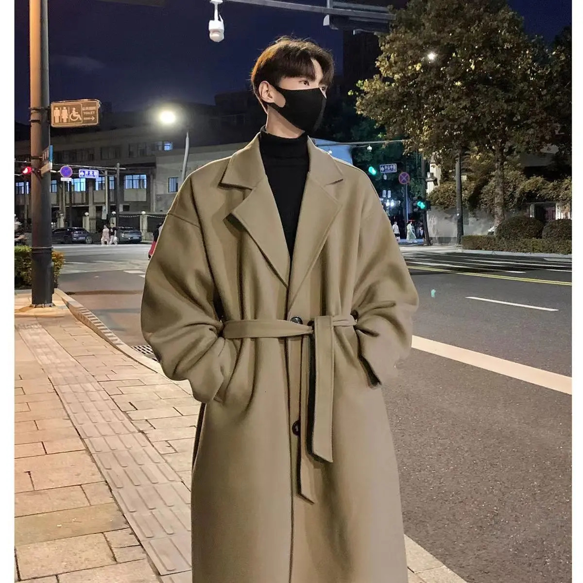 Men's Wool Blends Winter Blend Overcoat Singlebreasted Long Coat Loose Fit Casual Trench Jacket 231205