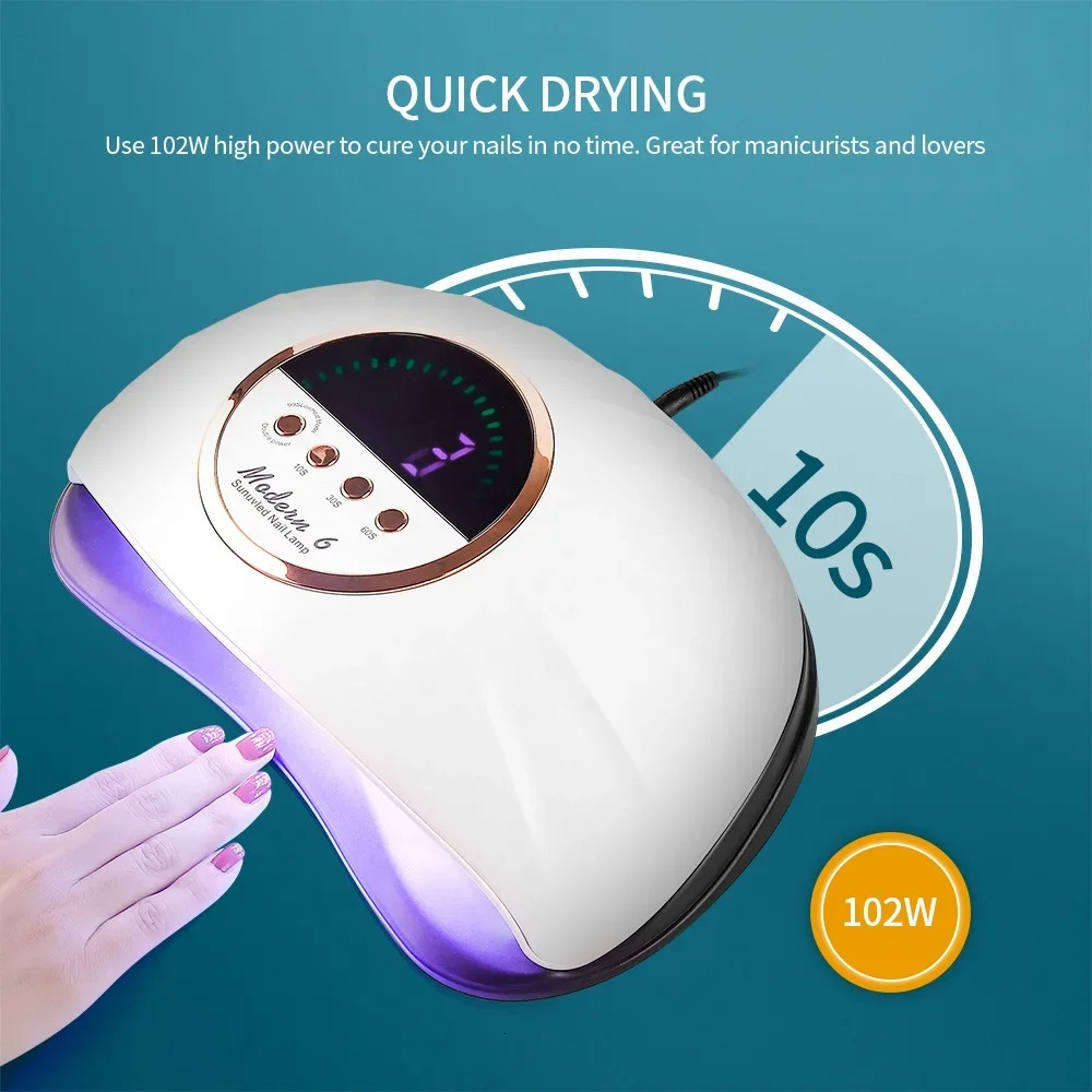 Nail Dryers 102W UV LED Manicure Lamps Two Hands Big Dryer for Curing Gel Varnish Tools With Sensor LCD Display 4 Timers 231204
