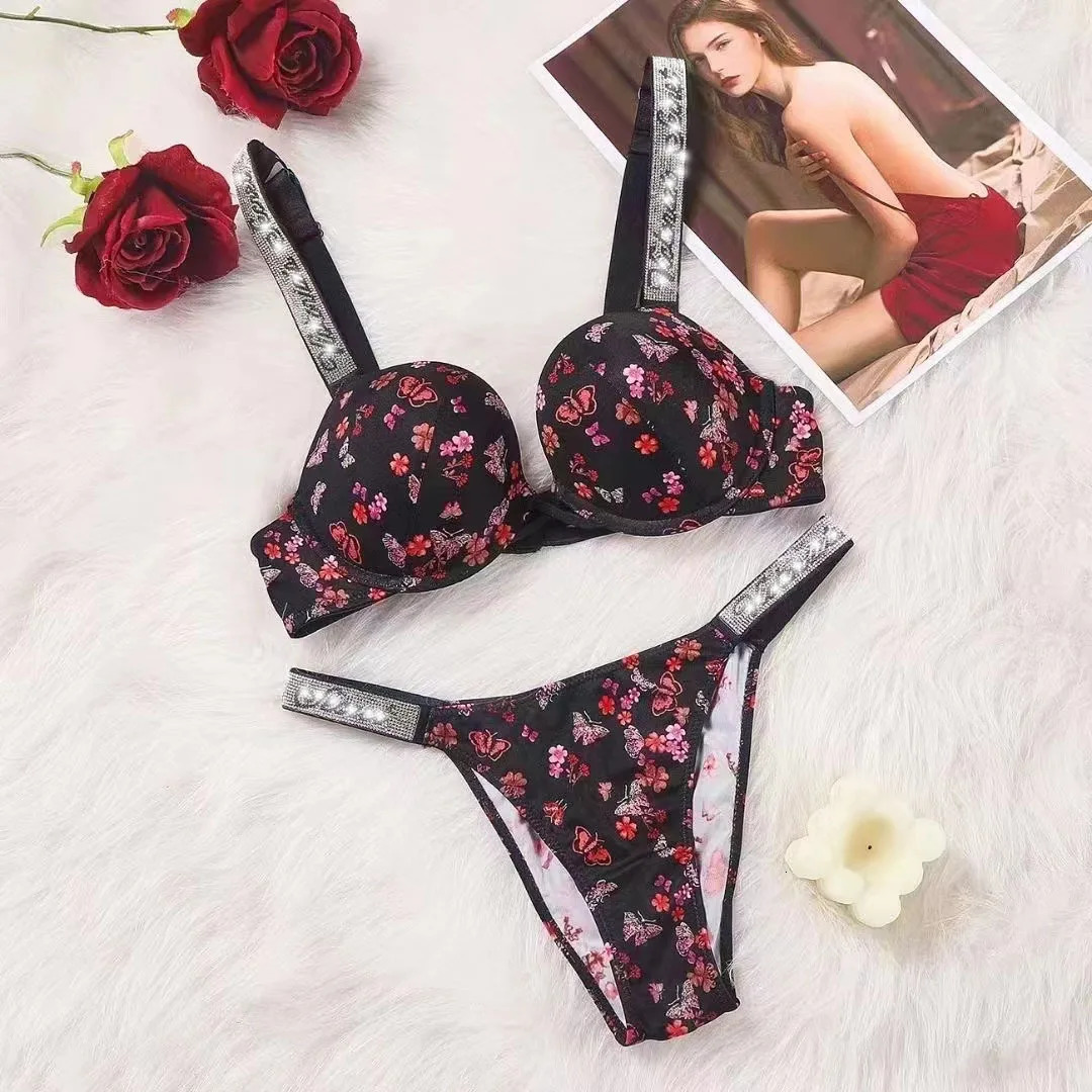 Sexy Set Water Diamond Women's Underwear Sexy Push Up Bra and Underwear 2-piece Set Comfortable Bra Adjustable Underwear Wholesale 231205