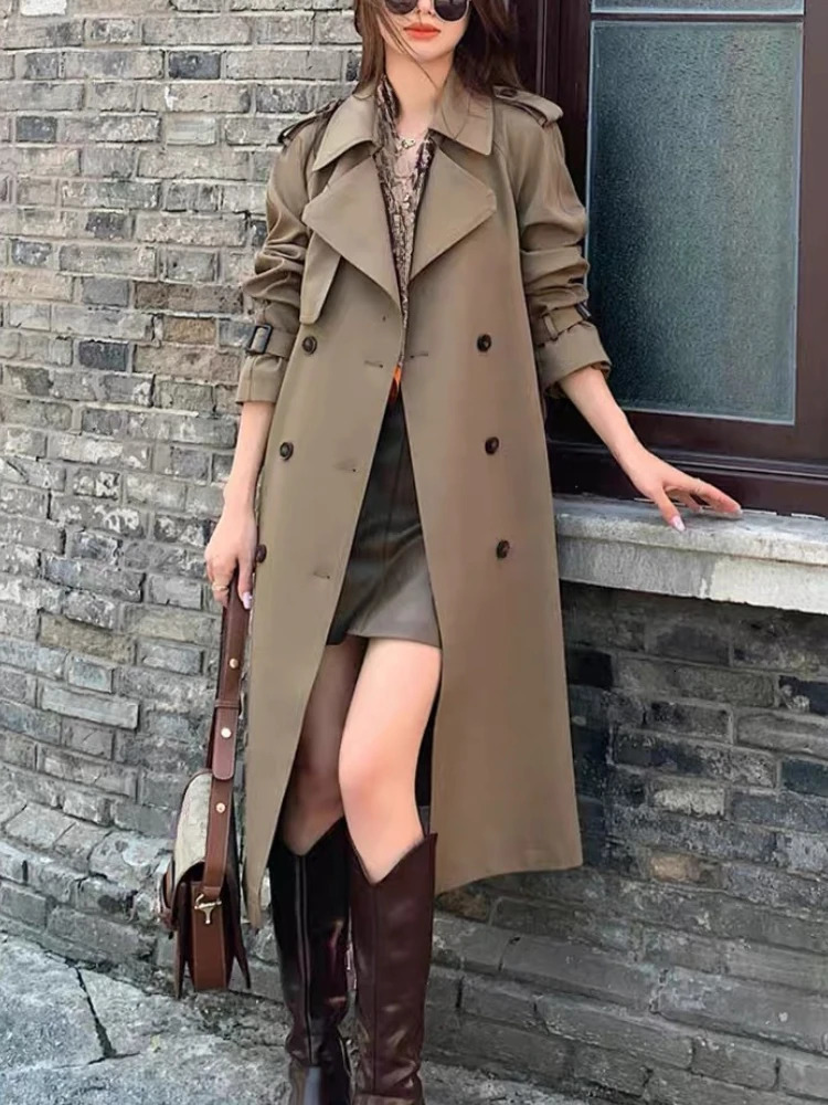 Women's Trench Coats Korean Fashion Trench Coat for Women Casual Long Coat Spring Autumn Elegant Windbreaker Outerwear Long Sleeve Female Jacket 