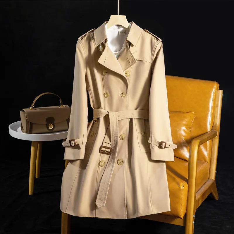 Women's Trench Coats Trench Women's Spring and Autumn Classic British Double breasted Medium Length Waterproof Trench Coat 231204