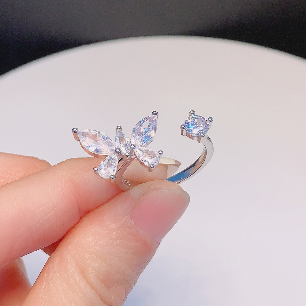Stunning Sterg Sier Butterfly Adjustable Size Finger Ring with high quality Cubic Zirconia Ideal for Wedding Jewelry Wholesale