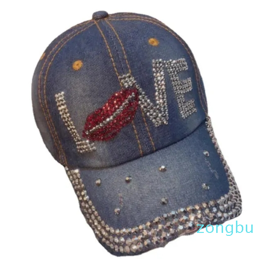 Ball Caps Women's Hats Rhinestone Baseball Cap Outdoor Sports Snapback For Women Denim Lipstick Pattern Hat