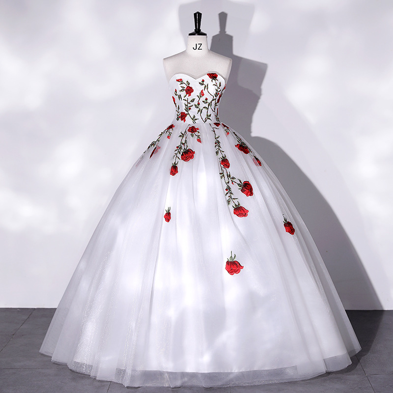 Embroidery Ball Gown Wedding Dress Elegant Sweetheart Neck Lace Up Back Bridal Gowns Graceful Bride Robe Vestidos De Novia