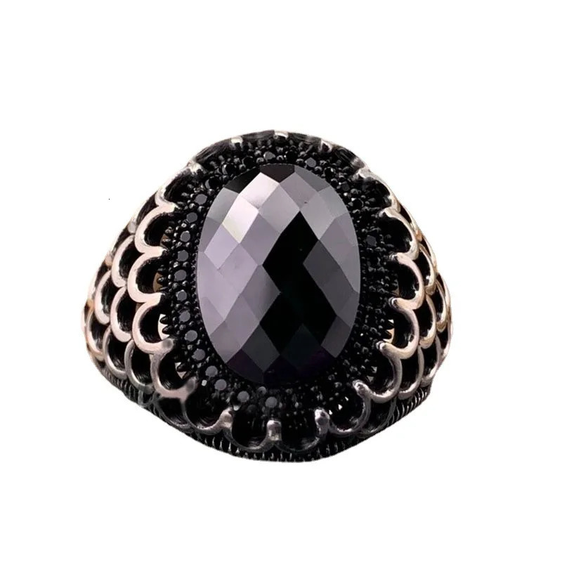 Wedding Rings Retro Handmade Turkish Ring for Men Vintage Double Swords Black Zircon Punk Trendy Islamic Religious Muslim Jewelry 231205