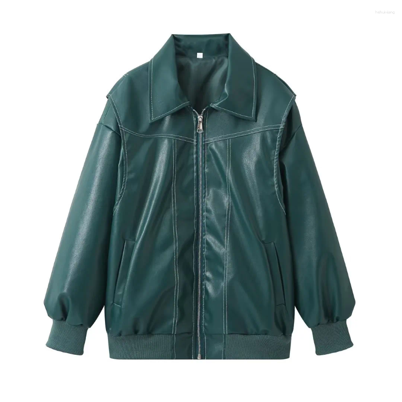 Women's PU Leather Jacket Autumn Spring Casual Loose Motorcycle Biker Outwear Red