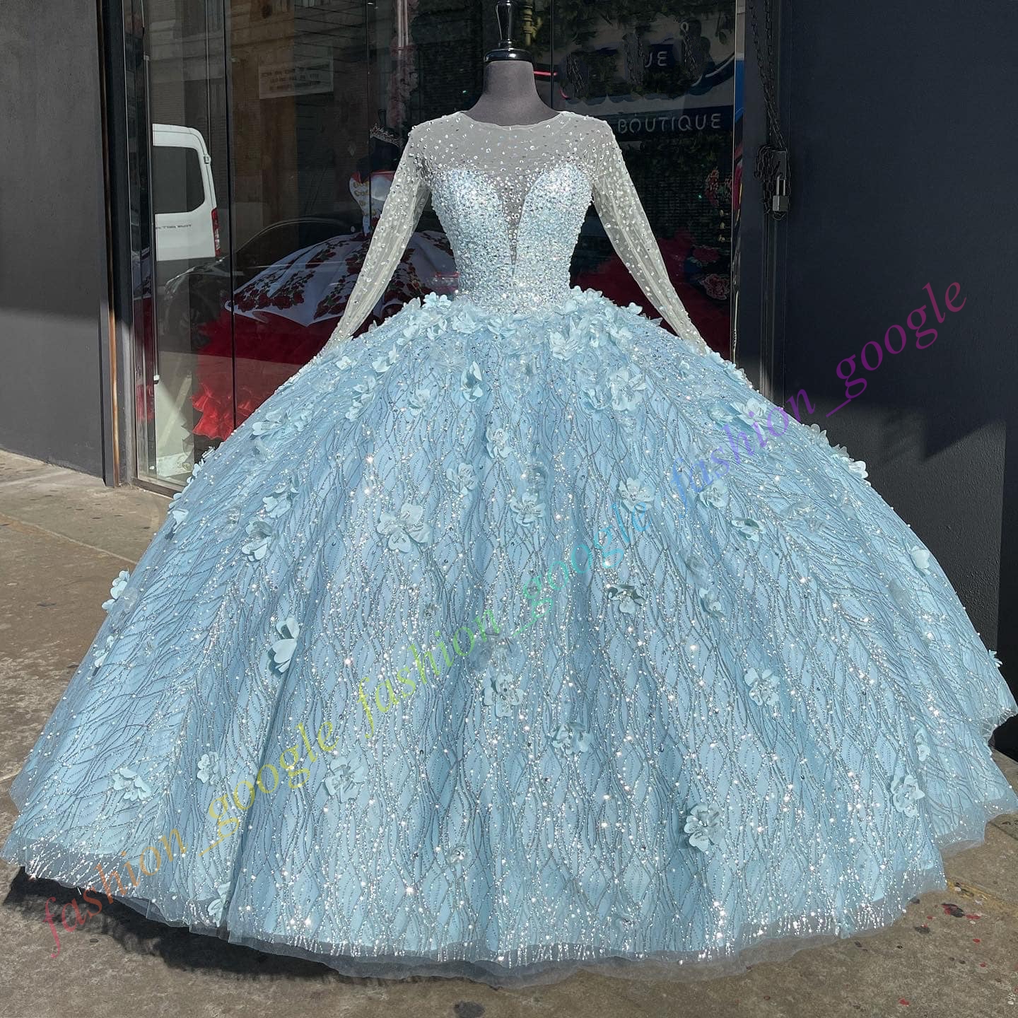 Shimmering Quinceanera Dress Illusion Sleeves Debutante Ball Mexican Quince Sweet 15/16 Birthday Party Gown for 15th Girl Drama Winter Formal Prom Gal