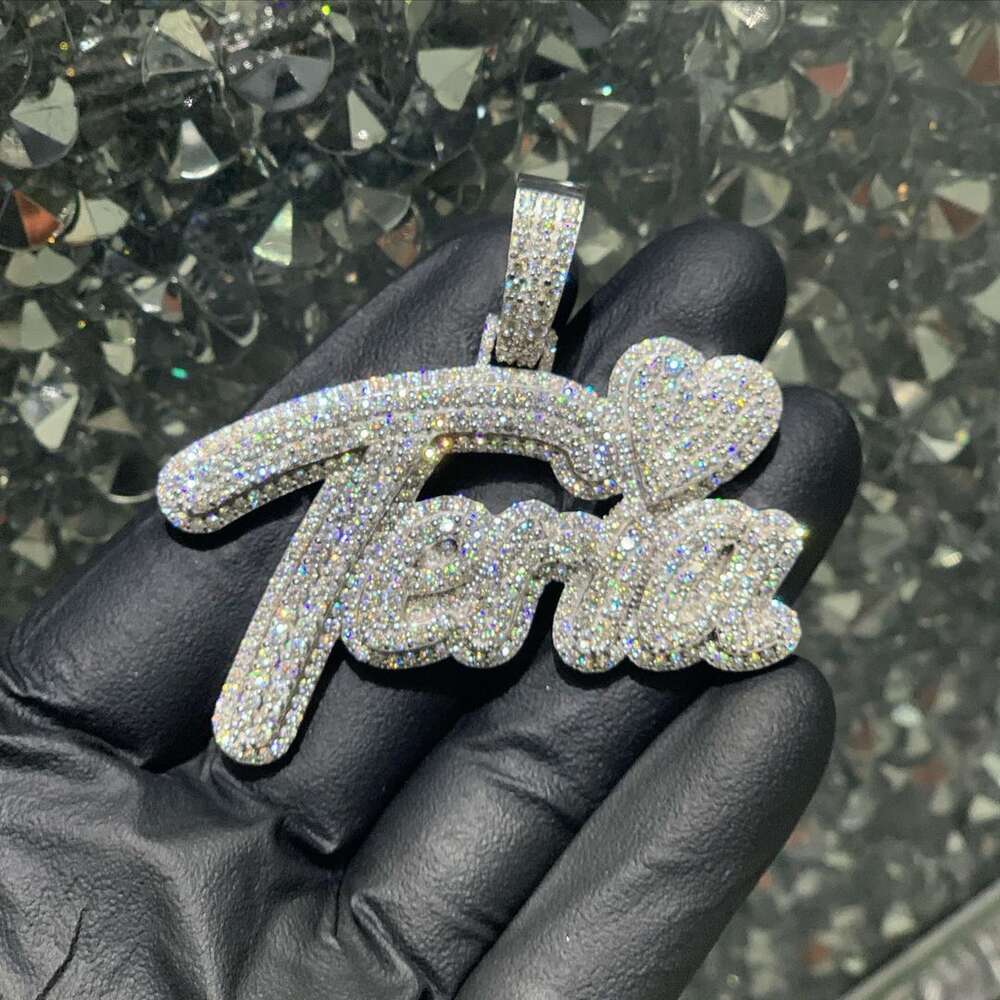 New Arrival Design Hiphop Fine Jewelry Iced Out Sier Bling Zircon Custom 14K Plated Mossanite Name Pendant