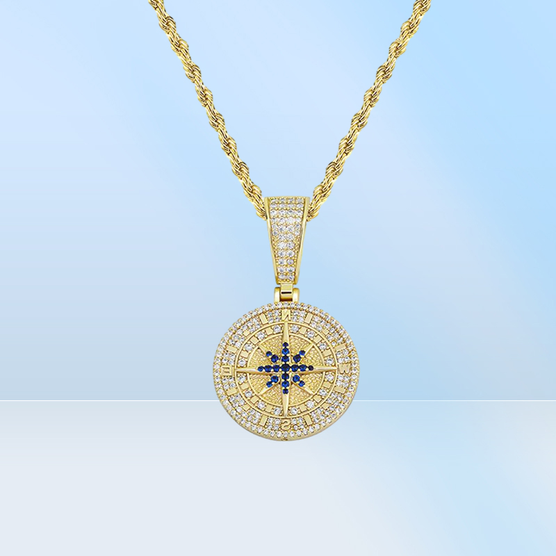 Hip Hop Cubic Zirconia Paved Bling Iced Out Compass Pendants Necklace for Men Rapper Jewelry Gifts Drop