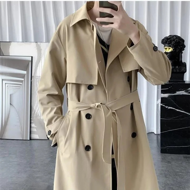 Men's Trench Coats BROWON Korean Fashion Trench Coat Men Jacket Spring and Autumn X-Long Over Knee Men Coat Loose Casual Windbreaker Jackets Male