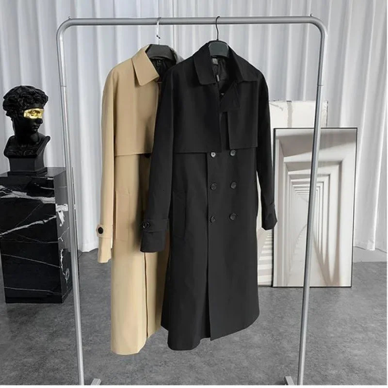 Men's Trench Coats BROWON Korean Fashion Trench Coat Men Jacket Spring and Autumn X-Long Over Knee Men Coat Loose Casual Windbreaker Jackets Male