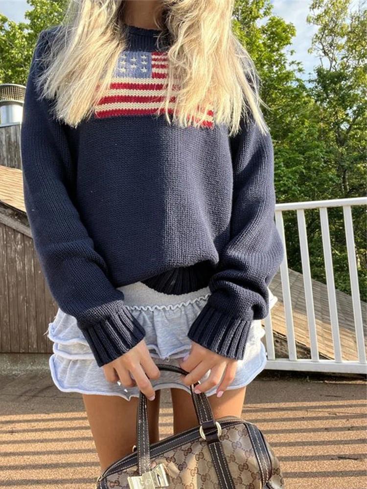 Womens Sweaters Y2K Women Winter Vintage Ladies Luxury American Knit Sweater Aesthetics Long Sleeve Oversize Pullover Tops Clothes
