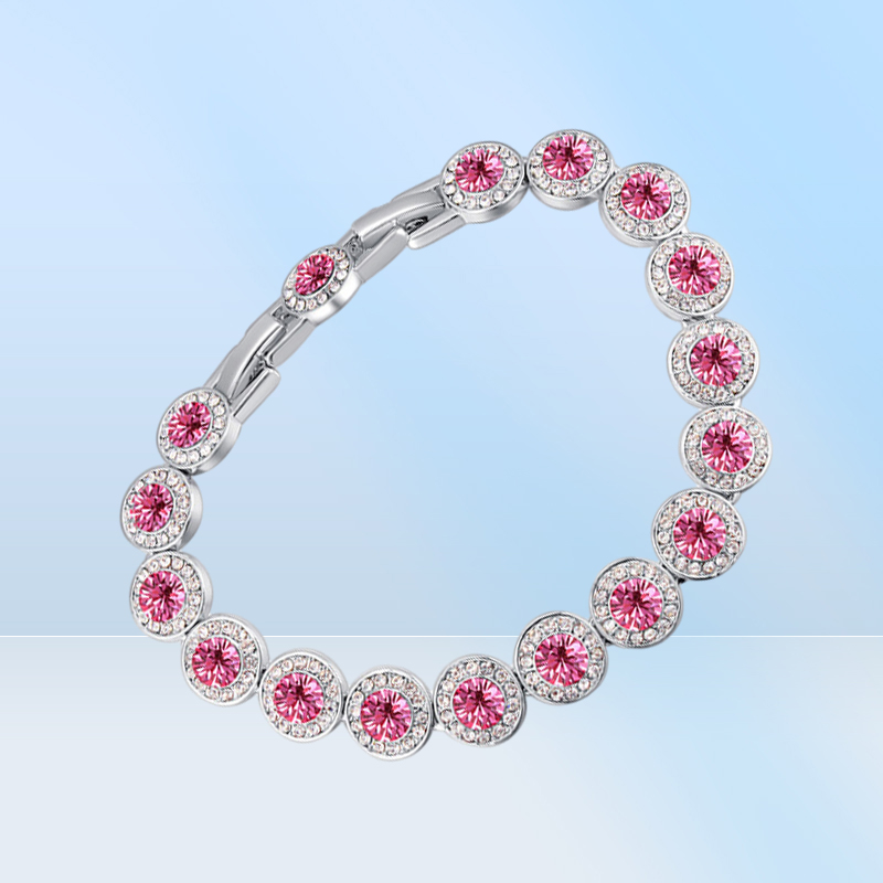 Fashion Real Round Crystal From Austria Silver Color Zircon Bracelets Bangle For Women Wedding Jewelry Accessories Gift