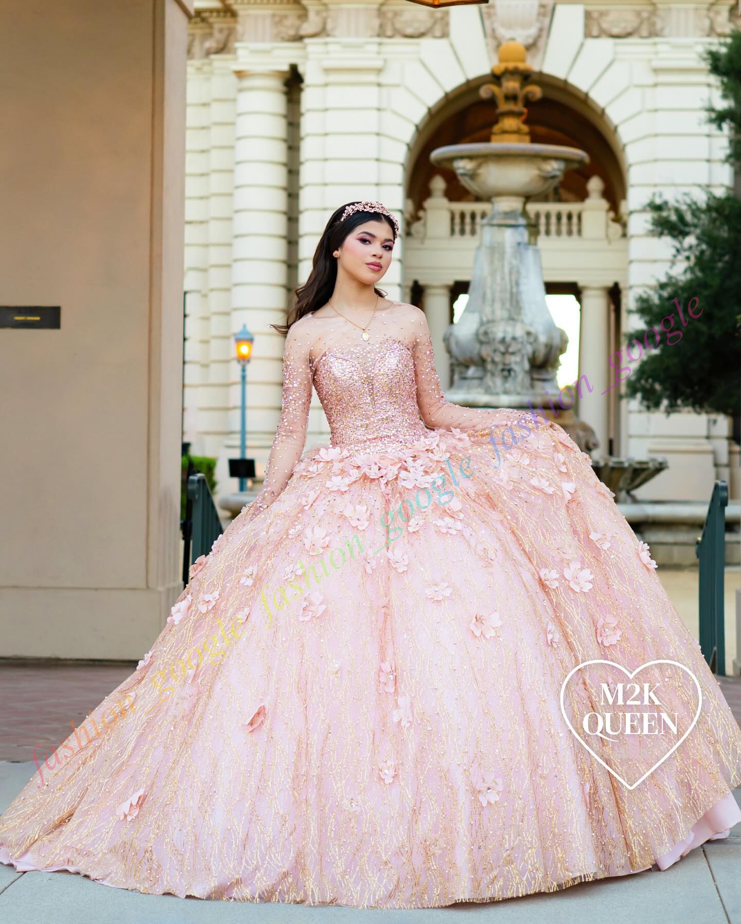 Shimmering Quinceanera Dress Illusion Sleeves Debutante Ball Mexican Quince Sweet 15/16 Birthday Party Gown for 15th Girl Drama Winter Formal Prom Gal