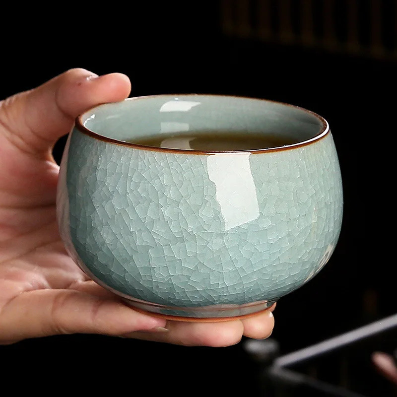 Tea Cups Ru Kiln Ice Flower Master Cup Single Cup Open Piece Tea Cup Ceramic Tasting Cup Kung Fu Tea Set Tealight Home 231204