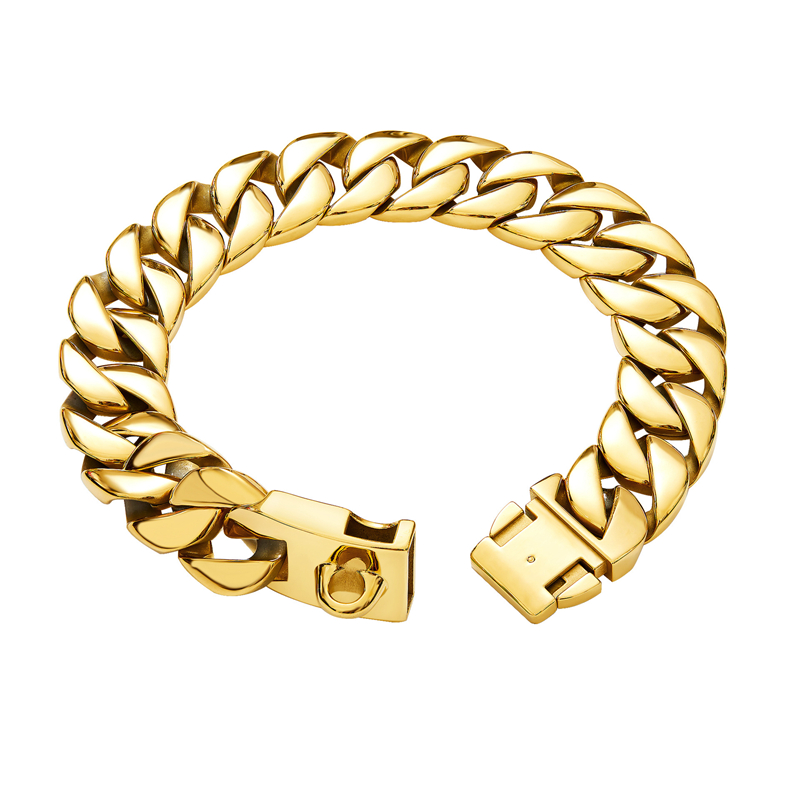 Big Chain Collars 32MM Thick Dog Cuban k Strong Metal Collar with Buckle Solid 316L Stainless Steel Gold Pet Necklet for Large Dogs 20in B155