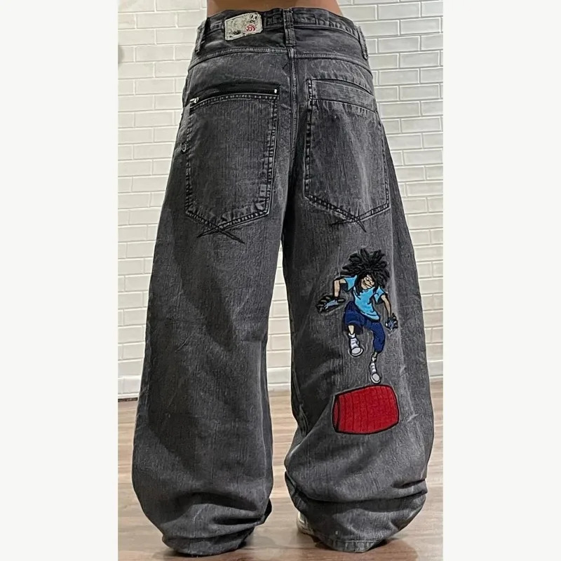 Women's Jeans Y2K Fashion Baggy Cartoon Graphic Embroidery Vintage Pants Harajuku Goth High Waist Wide Trouser Streetwear 231205