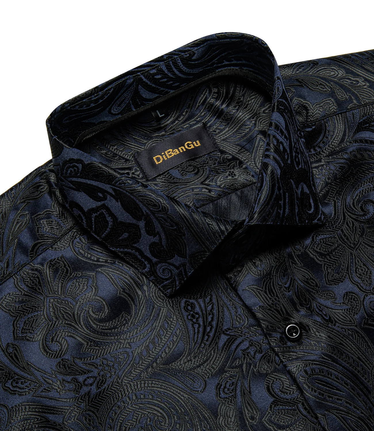 Men's Casual Shirts Blue Black Paisley Silk Shirts for Men Long Sleeve Wedding Party Prom Tuxedo Dress Shirt Casual Clothing 231205