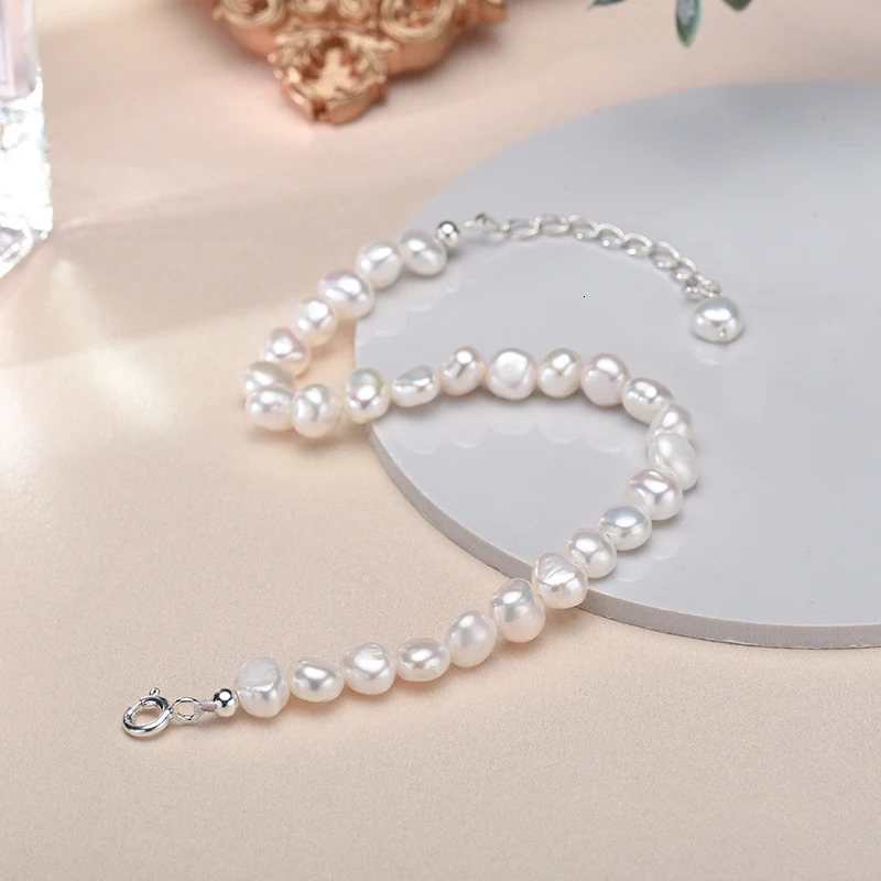 Chain 56mm White Stretch Cultured Freshwater Baroque Pearl Bracelet for Women Gift Wife Girls Mother 925 Sterling Silver Bracelets 231204