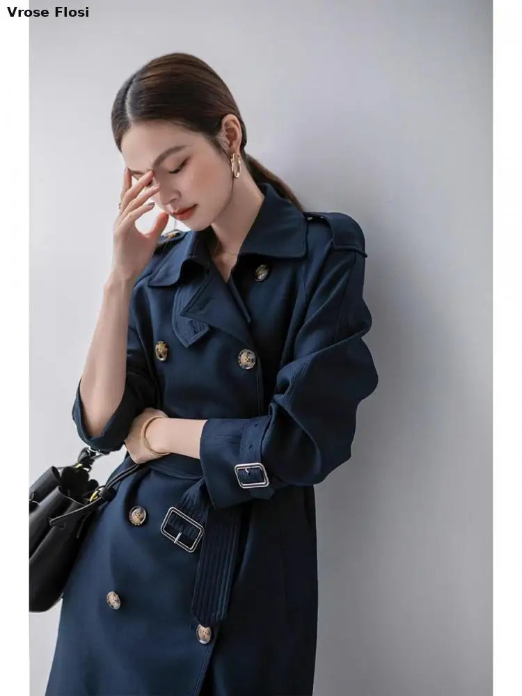 Women's Trench Coats 95% Cotton Khaki Long Women Trench Coat Autumn Winter Turn Down Collar Women Clothes Causal Full Sleeve Belt Trench 231204
