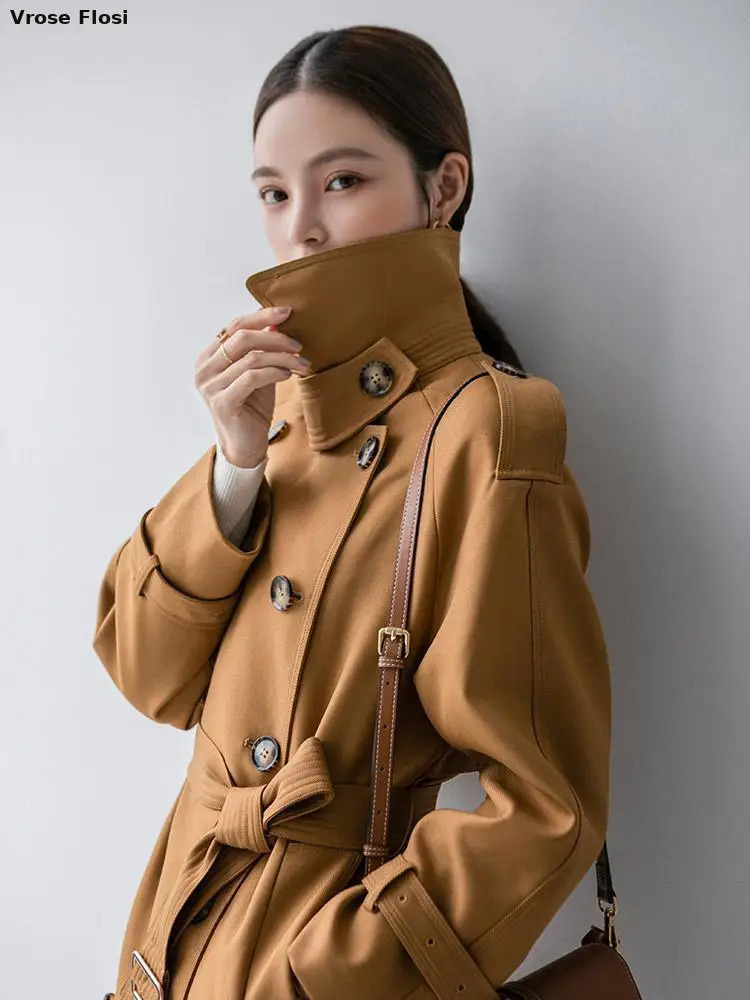 Women's Trench Coats 95% Cotton Khaki Long Women Trench Coat Autumn Winter Turn Down Collar Women Clothes Causal Full Sleeve Belt Trench 231204