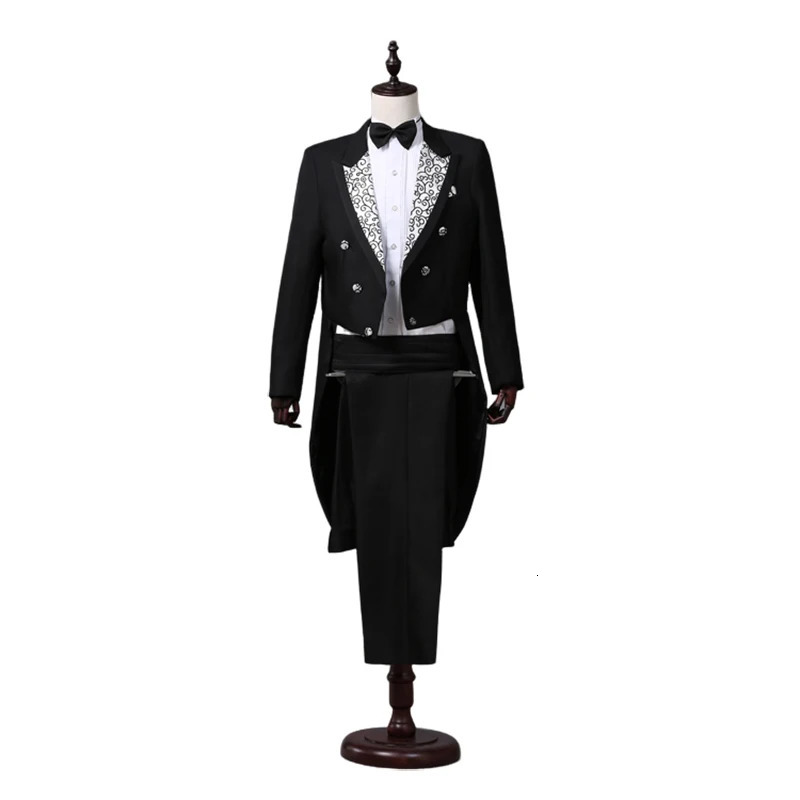 Men's Suits Blazers Tailcoat Suits Men Vest Jacket White Tail Coat Chorus Tuxedo Floral Stage Costume Singer Performer Magician Host Outfits 2312