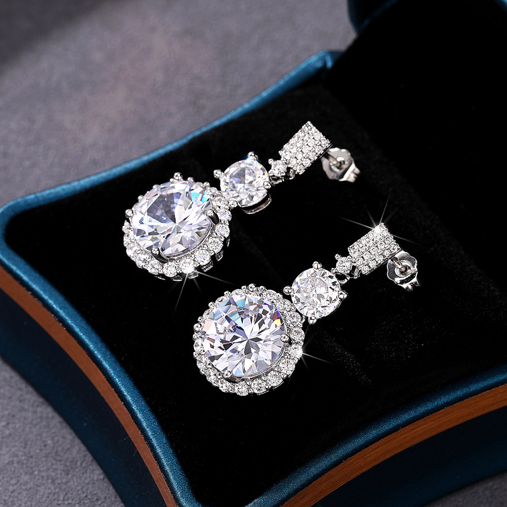 Choucong Brand Dangle Earrings Luxury Jewelry 925 Sterling Silver Round Cut White Topaz CZ Diamond Gemstones Party Eternity Women Drop Earring For Lov