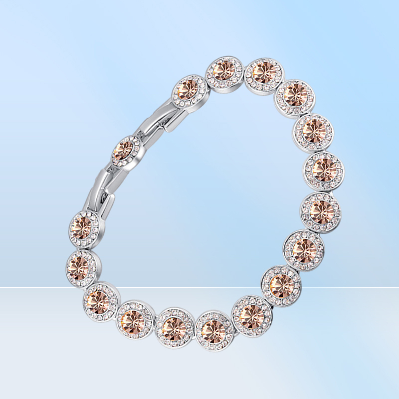 Fashion Real Round Crystal From Austria Silver Color Zircon Bracelets Bangle For Women Wedding Jewelry Accessories Gift