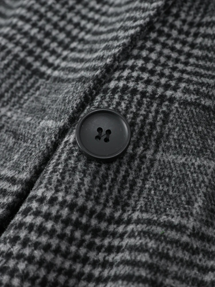 Women's Trench Coats Woamn Plaid Wool Warm Overcoat Turn-down Collar Loose Long Jackets Autumn Winter Korean Fashion Femlae Outerwear Trench Coat