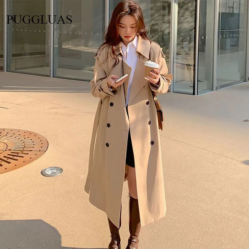 Women's Trench Coats Autumn Woman Long Trench Coat Fashion Korean Streetwear Loose Cloak Casual Elegant Khaki Black Women's Windbreaker Coat