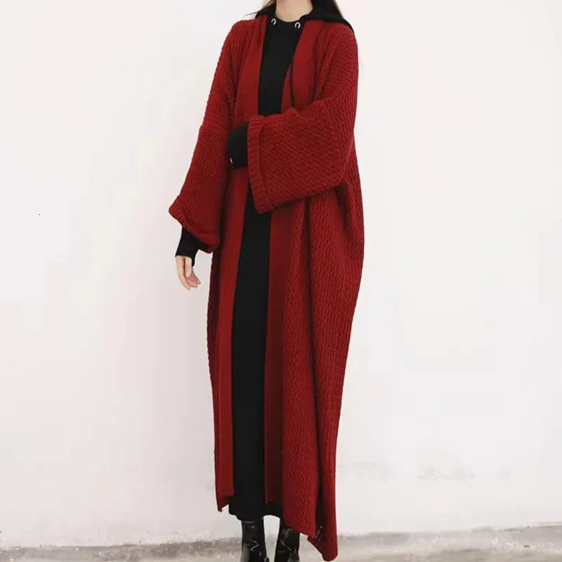 Womens Sweaters Thicken Loose Long Cardigan Sweater Coat Sleeve Warm Knit Outerwear VNeck Casual Office Jacket For Women Fall Winter 231204