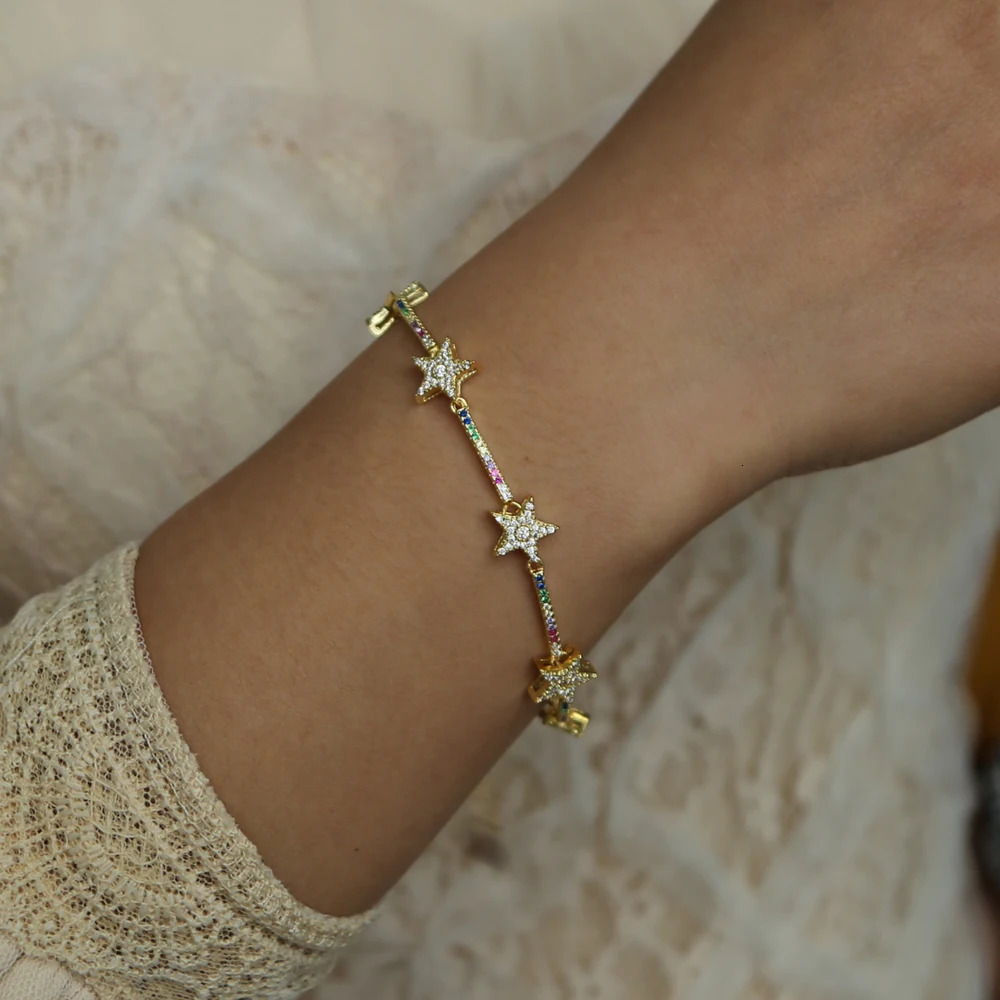 Chain Iced Out StarsTennis Chain Bracelet For Women Rainbow Star Charm Bangle Shiny Crystal CZ Elegant Fancy Jewelry Ladis Femme Gifts 231205