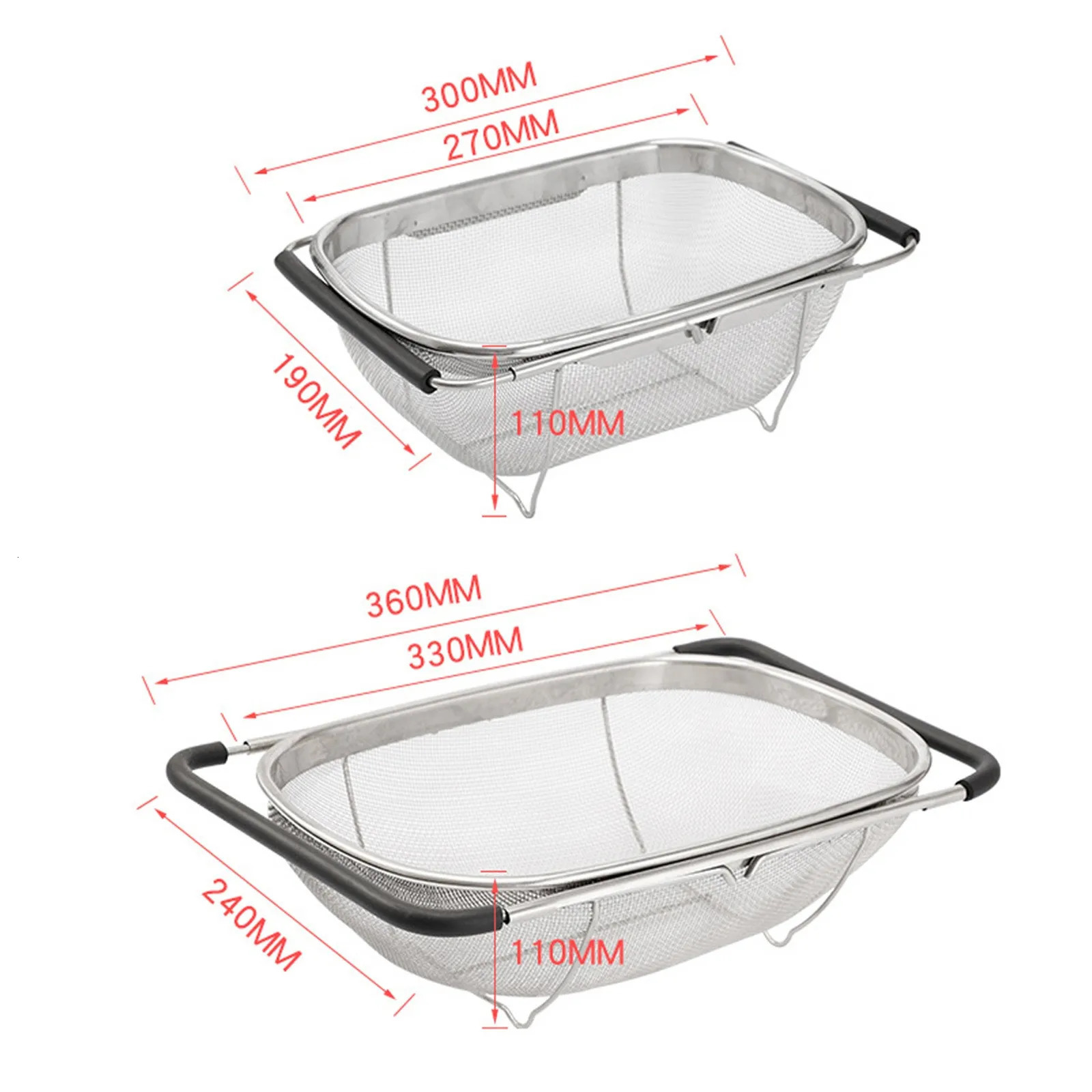 Sink Strainers Kitchen Supply Colander Drain Over The Sink Deep Well Oval Stainless Steel Colander Fine Mesh Extendable Handle Foldable Storage 231204